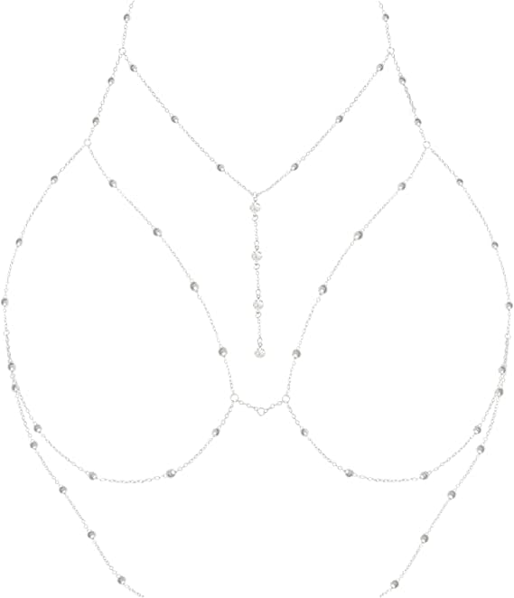 1 Pcs Premium Silver Gold Body Chain Jewelry for Women Rhinestone Body Chain with Necklace Gold Bra Chains Top Lingerie Chain Jewelry Sexy (gold)