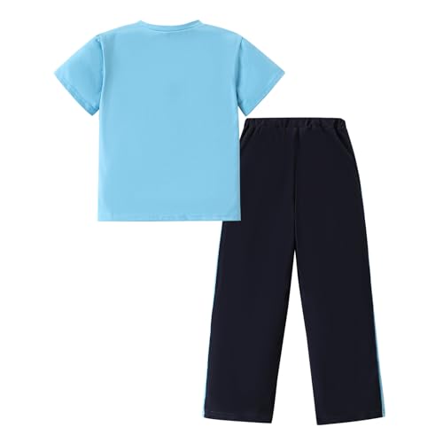 Image of Yoxindax Tween Boy Clothes 2-Piece Letter Print Tee And Color-Block Pants Summer Outfits