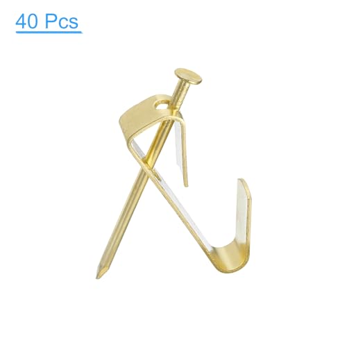 Image of uxcell Picture Hangers, 40Pcs 100lb - Metal Picture Hanging Kit with Nails, Picture Frame Hooks on Drywall Wooden Wall for Clock, House Decoration (Gold)