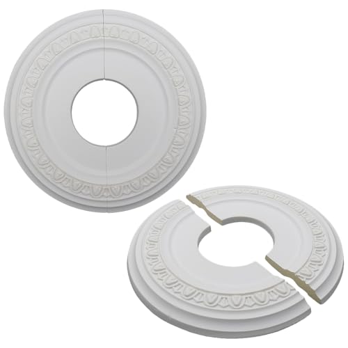 Image of PU Ceiling Medallions 2Pcs, 12.2 Inches x 3.78 Inches, White | Split Type, Paintable, Fits 3.78 Inches Canopy, European Vintage Carving Style, Made of Synthetic Foam