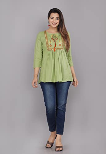 Image of Ganga febtex Women's Rayon Embroidered Short Kurti /Tops