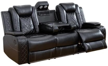 Multifunction Power Air Leather Recliner Sofa Set with LED Lights, Living Room Furniture, Reclining Sofa, loveseat, Chair with USB Port/Storage (Black, Sofa)