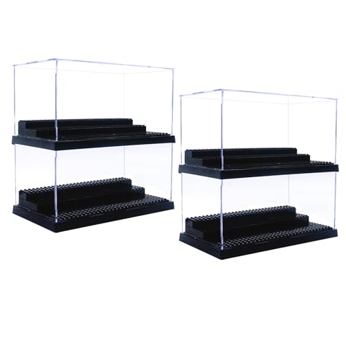 WMM Minifigure Display Case for Action Figures Blocks, Dustproof Acrylic Display Box Storage with 3 Movable Steps for Collection Models Minifigures, Bricks Blocks Toys