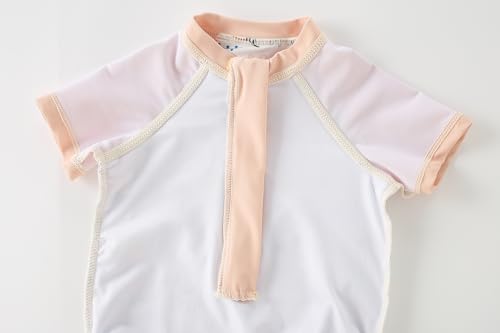 AIWUHE Toddler Girls One Piece Swimsuit Ruffle Rash Guard Zipper Bathing Suit Short Sleeve Swimwear with Hat UPF 50+ 1-5T4