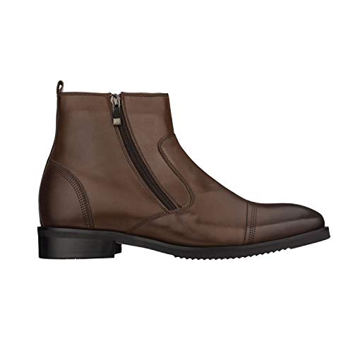 Image of CALTO Men's Invisible Height Increasing Elevator Shoes - Dark Brown Premium Leather Lightweight Zipper Boots - 2.8 Inches Taller - S28002 - Size 12 D(M) US