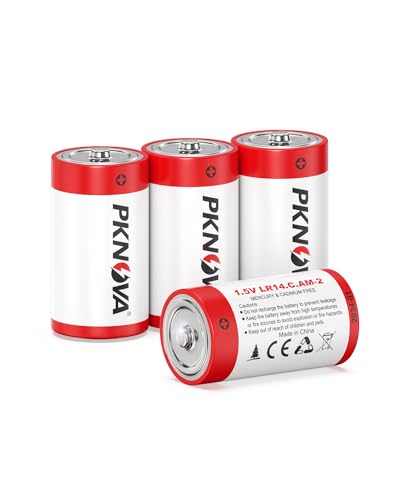 PKNOVA C Batteries 4 Pack, 1.5v LR14, Long-Lasting Alkaline Batteries for Household and Office Devices