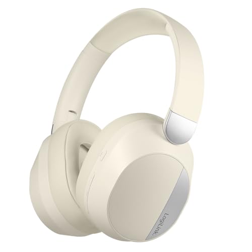 LogiLink BT0071C Casque de Jeu BT 6.0 avec auxiliaire de 3,5 mm supplémentaire, ANC (réduction Active du Bruit), 15 Heures d'autonomie, Couleur crème/Argent