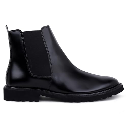 Image of LOZANO Leather Black Chelsea Boots for Men | High Ankle Boots, Soft Cushioned Insole, Slip-Resistance, Arch Support & Shock Absorption