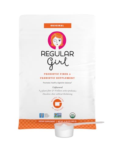 Regular Girl Organic Powder Prebiotic Fiber Supplement and Probiotics for Women Low FODMAP 30 Servings Unflavored
