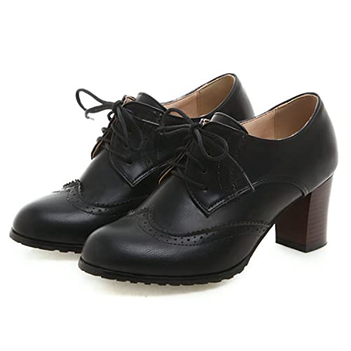 bbruriy Zapatos de Cuero pequeños Vintage para Mujer, Zapatos Lolita clásicos con Cordones, tacón Medio Grueso, Zapatos Oxford con Punta Redonda, Zapatos de tacón para Fiesta,Negro,37 bbruriy Zapatos de Cuero pequeños Vintage para Mujer, Zapatos Lolita clásicos con Cordones, tacón Medio Grueso, Zapatos Oxford con Punta Redonda, Zapatos de tacón para Fiesta,Negro,37
