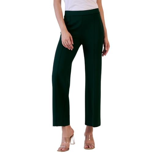 Women’s Mid Waist Green Formal Trousers Stretch Fabric Ankle Length Office Pants Solid Slim Fit Workwear for Women