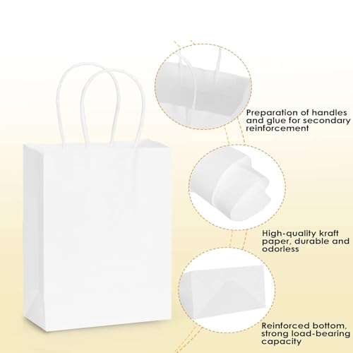 Image of Aakriti Kraft Paper Bags with Handles, White Small Gift Bags Bulk, Retail Bags, Shopping, Birthday Wedding Party Favour, Merchandise | Small Size: 7x3.5x8.5 inch WHITE (Pack of 10)