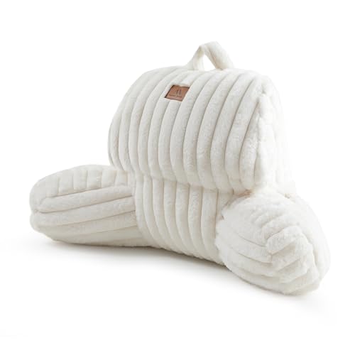 Amélie Home Faux Fur Reading Pillow with Pocket, Ivory, 17