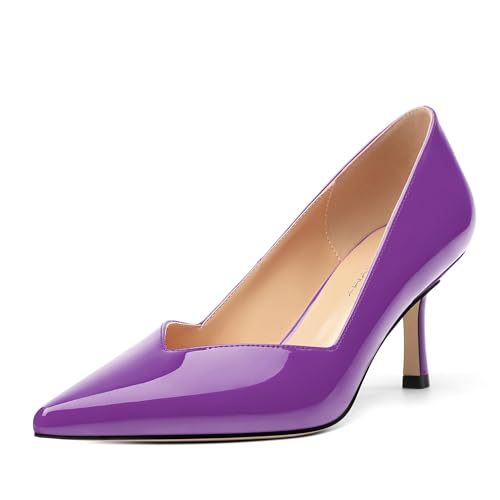 Image of Women Pointed Closed Toe 2.5 Inch Kitten Heel Slip On Pumps | Elegant Comfort Formal Dress Footwear, Versatile Ladies Shoes For Office Wedding Party Evening Daily Occasions