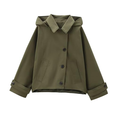 Minimalist Hooded Jacket Windproof Jacket Women Tops Loose Army Green Vintage Jacket Coat