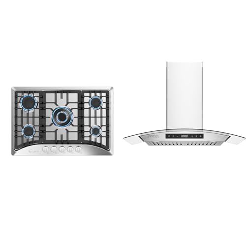 Empava 24" Gas Stove Cooktop 4 Italy Sabaf Sealed Burners NG/LPG Convertible Tempered Glass in Black, 24 Inch