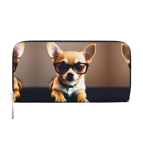 Chihuahua Dog Glasses 1 Print Women Wallet Trendy Travel-Friendly 7.9X3.9in Casual Clutch Purse Gift for Ladies