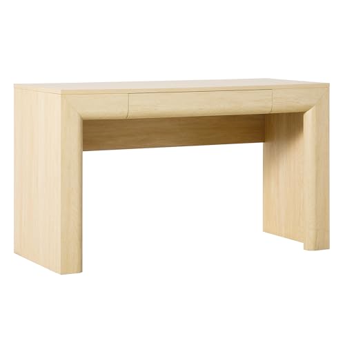Walker Edison Amira Modern MDF Waterfall Writing Desk with a Built-in Storage Drawer 52 Inch Light Ash