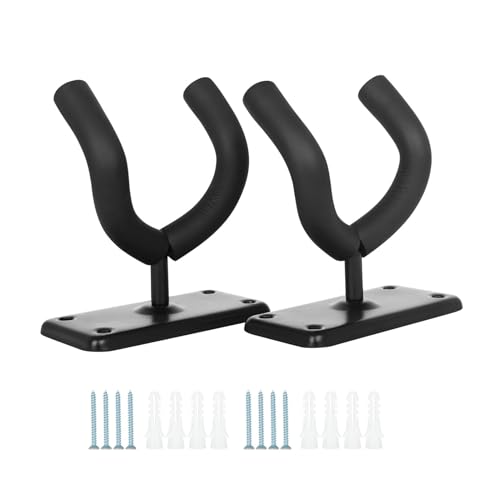 2pcs Guitar Wall Mount Hanger Black Guitar Hanger Wall Hook for All Size Guitars Bass Accessories