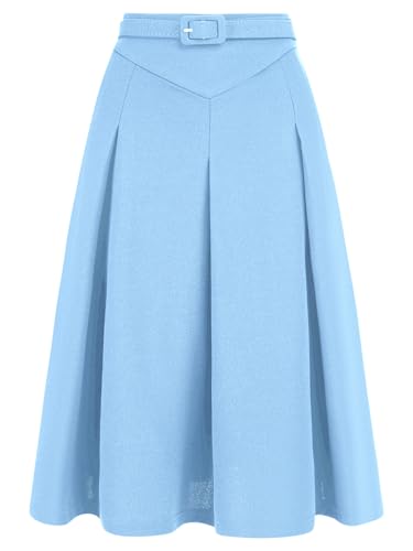 Image of Allegra K Women's Office Work Skirts Belted Waist Midi A-Line Pleated Skirt