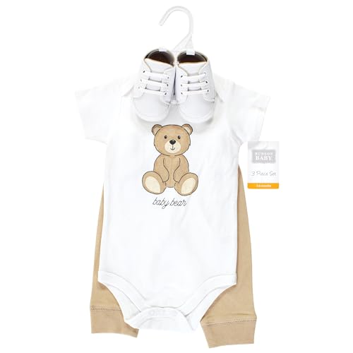 Image of Hudson Baby Unisex Baby Cotton Bodysuit, Pant and Shoe Set