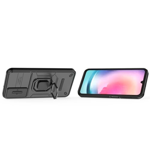 Image of Polycarbonate Camshield Pro Case With Slide Camera Protection And 360 Protection Ring Stand Bumper Back Case Cover For Samsung Galaxy A24 4G (Black)