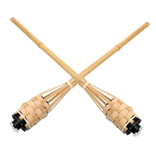 OSALADI Woven Bamboo Torch Lights 2 Pack Outdoor Torch for Garden Landscape Pathway Torch Light Decorative Small Torch