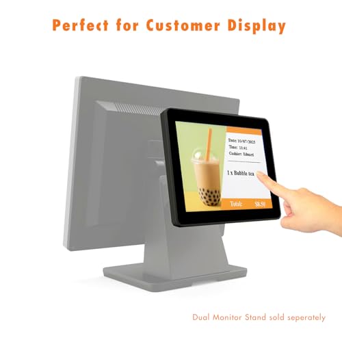 Image of ANGEL POS 12 inch Touch Screen Monitor, 1366x768 HD POS Display with HDMI & VGA, Splash-Resistant Front, Adjustable Metal Stand, Ideal for Customer Display, Checkout Counter, or POS Terminal