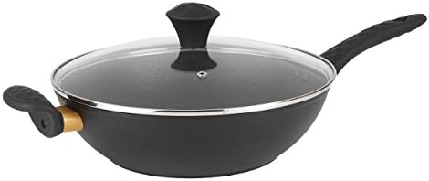 Salter BW07482 Diamond Edition Non-Stick, Forged Aluminium Wok with Glass Lid, 28cm, Black/Gold, 7.5 x 53 x 28 cm