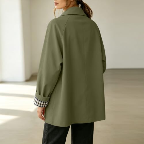Trench Coat Women Button Front Casual Coats Fall Jackets with Plaid Cuff - image 7