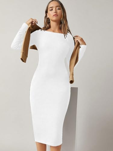 Image of Aahwan Orange Solid Round Neck Solid Bodycon Midi Dress for Women's & Girl's