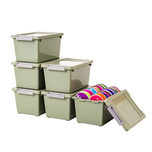 Image of IRIS USA 4 Qt. Craft Storage Bins with Lids, 6-Pack, |Made in USA|, Clip Box, Small Plastic Sensory Bin Tote Organizer Containers for Art Supplies, Paper, & Office, Stackable - Sage Green