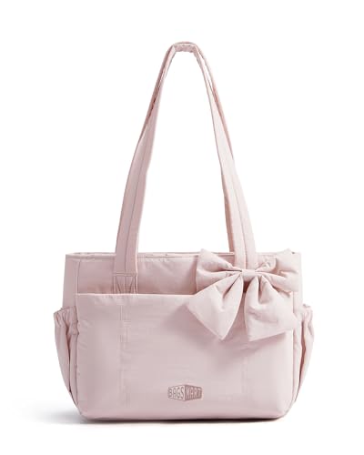BAGAMSRT Crush Bow Tote Bag for Women Large Work Tote with 40oz Tumbler Puffer Travel Tote Bag for Work