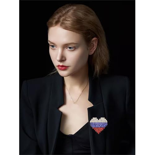 Image of Patriotic USA Flag Brooch Pin for Women Fashion Crystal Blue Red Independence Memorial Day Lapel Pin 4th of July Dress Accessories