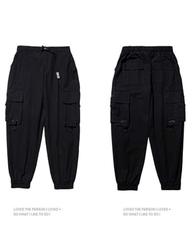 PAODIKUAI Men Techwear Matte Black Jogger Pants Relaxed Fit Streetwear Pants with Multiple Pockets4