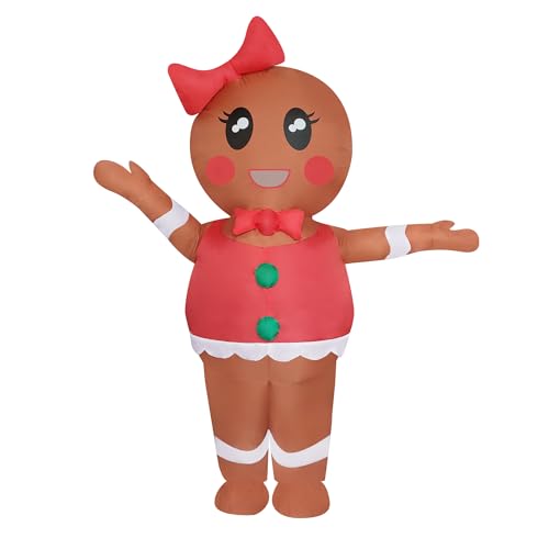 PhiGie Christmas Inflatable Gingerbread Lady Costume Gingerbread Woman Blow-up Suit Cosplay Outfit for Adults/Christmas Parade/Party/Halloween