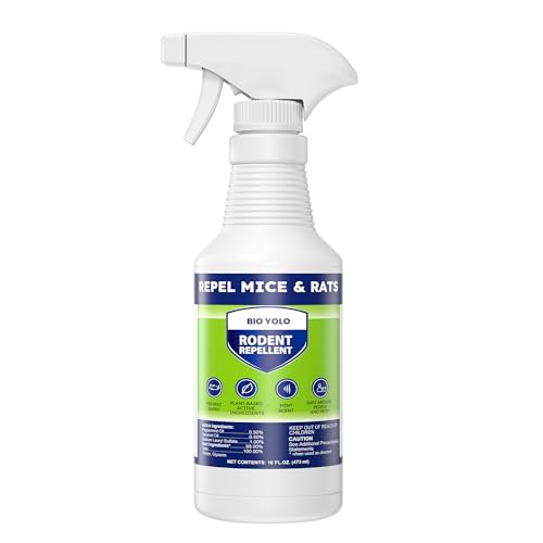 BIO YOLO Rodent Repellent Spray Effective Natural Peppermint Formula Repel Mice Rats Squirrels and Rodents. Safe for Indoor Outdoor and Car Engines. Safe for People and Pets. (1 Rodent 16oz)