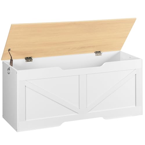 HOOBRO Truhen, Sitzbank mit Stauraum, Spielzeugkiste mit Deckel, Truhenbank, aufbewahrungsbox, 2 Ringen, 110cm, Robust, Stabil, für Kinder, Flur,...