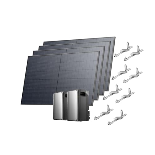 ECOFLOW STREAM Ultra und AC Pro 3,84kWh, Balkonkraftwerk mit Speicher 2080W, Komplettset mit 4x 520W Solarpanel und Halterung für Garten und Flachdach, 21kWh Kapazität, Plug&Play