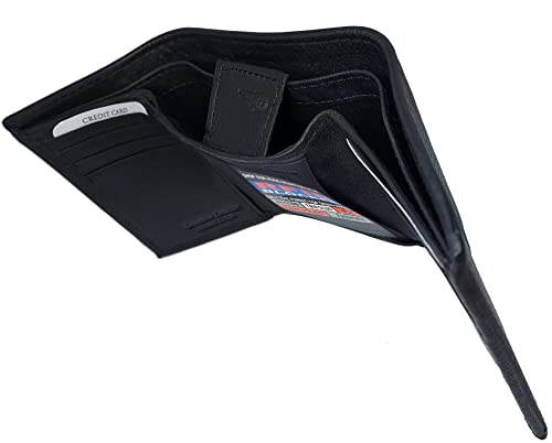 Men's RFID Protected, Genuine Leather Trifold Wallet With ID Window, 9 Credit Card Slots, 2 Hidden Pockets & Full Size Currency Compartment With Key Holder #201 (Black)4