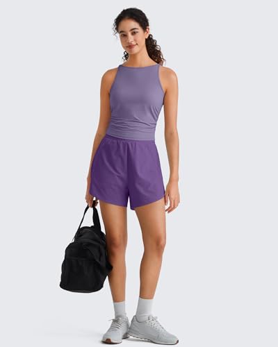 Image of G4Free Skimetic Workout Tank Tops for Women Side Ruched Sleeveless High Neck Crop Top Summer Athletic Gym Shirts