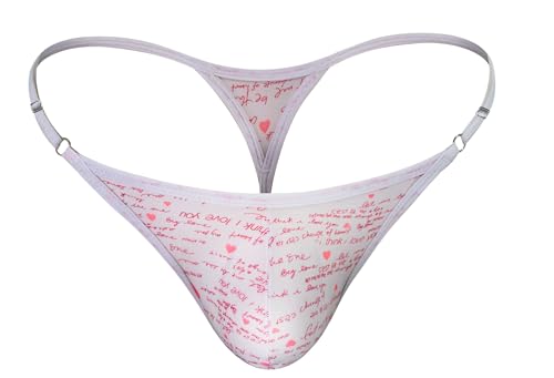 Catálogo de Tangas para Hombre los mejores 10. 42 Gollsh Tanga Ajustable Sexy Hombre Lenceria calzon Estampado Corazones Diseño de Doble Triángulo (MX/US, Alfa, X-Grande, Regular, Regular, Blanco)