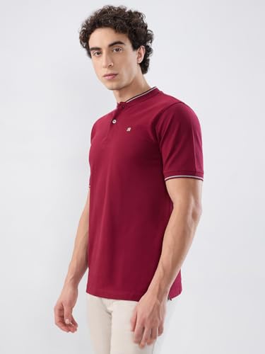 Image of Raymond Men Modern Fit Solid Pattern Pure Cotton Polo Neck Half Sleeve Casual T-Shirt