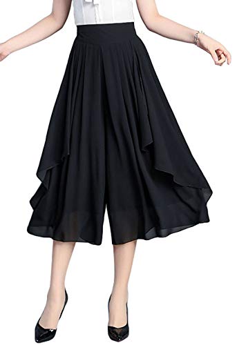 GGUHHU Womens Lightweight Drawstring High Waist Flared Palazzo Cropped Pants Chiffon Culottes