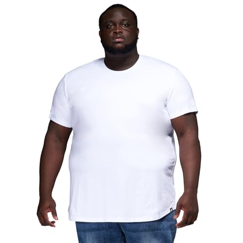 STRONGSIZE Men's Big and Tall Shirts – Stretch T-Shirt for Casual Wear Longer Length White 6XL