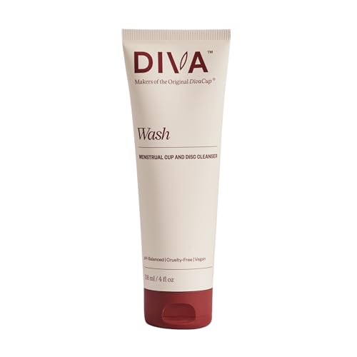 DIVA Wash - Menstrual Cup & Disc Cleanser - Requires One Drop Only - for Period Care - 100% Plant-Based Cleansing Wash - Fresh Citrus Scent - 4 Fl Oz