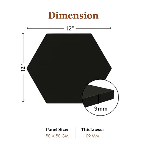 Image of MMT Acoustix PinFelt Hexagon Bulletin Board - Set of 7 12x12 inch Felt Office Pin Board Tiles Notes Reminders & Work Organisation Self-Adhesive Pin-Friendly Acoustic Panels for Wall (Piano Black)