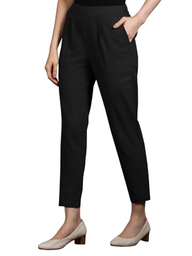 Image of Leriya Fashion Linen Loose Pants for Woman |Linen Trouser for Women | Ankle Length Straight Pant Women | Ladies Loose Pants Woman with Elastic Closure |High Waist Formal Office Trousers