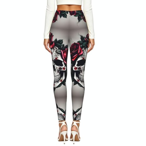 Leggings de compresión de alta calidad con estampado de rosa y calavera para mujer 3