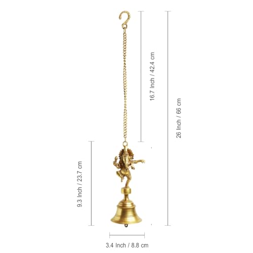 Image of ExclusiveLane 'Dancing Ganpati' Pure Brass Hanging Bells for Pooja Room (Set of 2, 3.4 x 3.4 x 9.3 Inch, 2.5 Kg) | Brass Bells for Mandir Temple Bell Hanging Temple Bells for Home Decoration